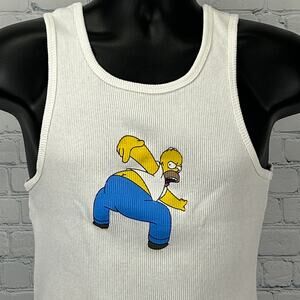 Vintage 90s The Simpsons Homer Simpson Tank Top TV Show White Youth XL X-Large